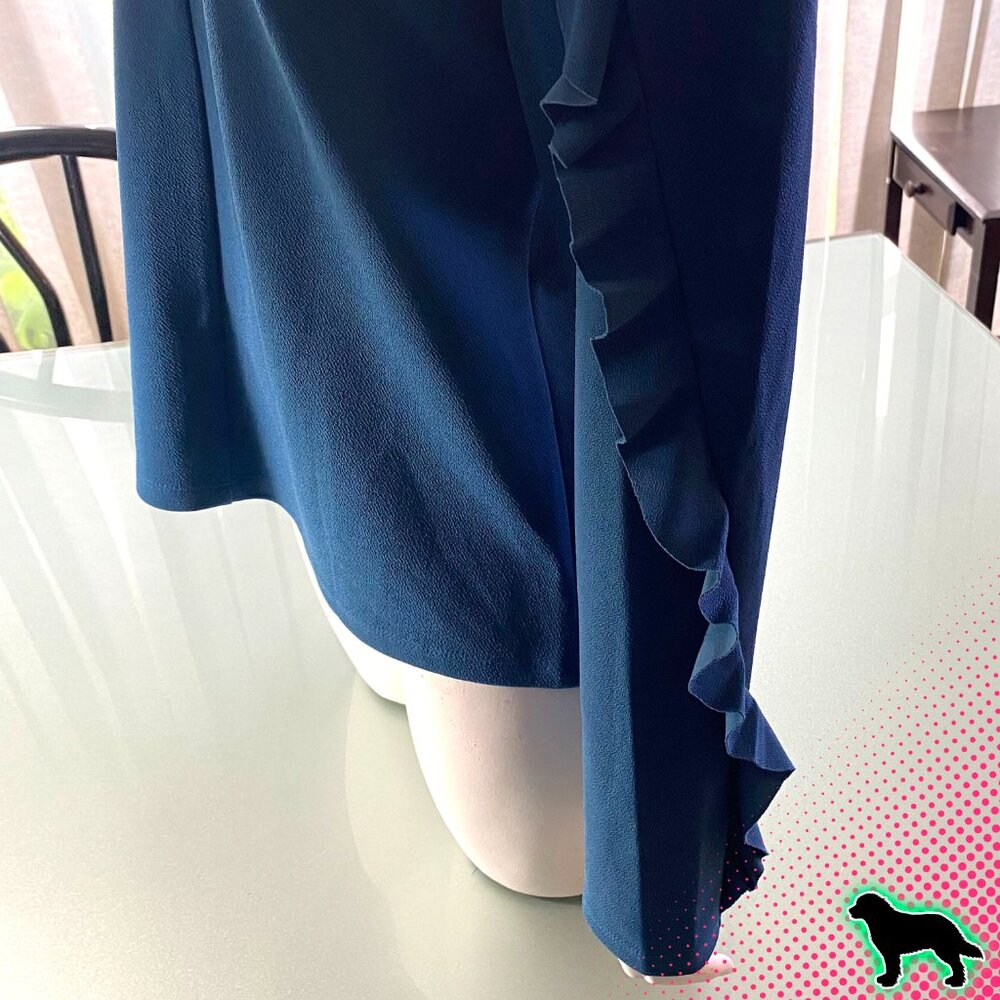 NEW NWT Bar III Ruffled Sleeve Blouse Top Size L Large Long Sleeve Turquoise - Picture 4 of 4